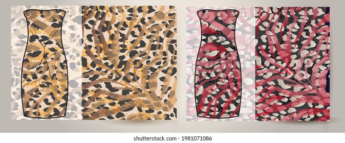 Abstract animal skin leopard pattern design on women's dress mockup. Jaguar, leopard, cheetah, panther fur.