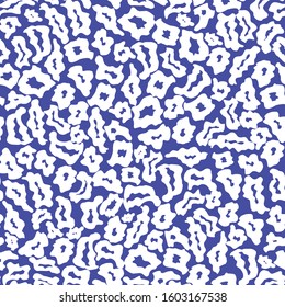 Abstract animal skin leopard seamless pattern design. Jaguar, leopard, cheetah, panther fur. Blue and white seamless camouflage background.