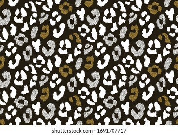 Abstract animal skin leopard seamless pattern design. Black and white, golden and pink glitter texture seamless