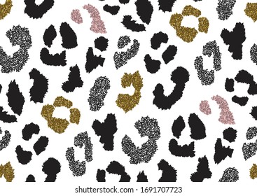 Abstract Animal Skin Leopard Seamless Pattern Design.  Black And White, Golden And Pink Glitter Texture Seamless Camouflage