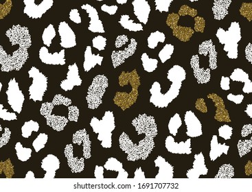 Abstract animal skin leopard seamless pattern design. Jaguar, leopard, cheetah, panther fur. Black and white, golden and pink glitter texture seamless