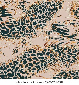 Abstract animal skin leopard seamless pattern design. Jaguar, leopard, cheetah, panther fur. Seamless camouflage background for fabric, textile, design, cover, wrapping.