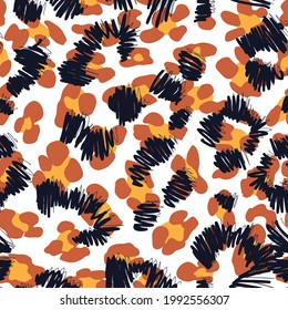 Abstract animal skin leopard seamless pattern design. Jaguar, leopard, cheetah, panther fur. Seamless camouflage background for fabric, textile, design, cover, wrapping.