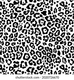 Abstract animal skin leopard seamless pattern design. Jaguar, leopard, cheetah, panther fur. Black and white seamless camouflage background. Abstract exotic jungle texture. Repeat design for decor.