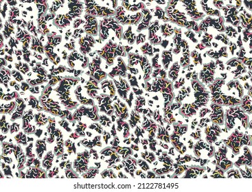 Abstract animal skin leopard seamless pattern design. Jaguar, leopard, cheetah, panther fur. Bold multicolor seamless camouflage background.