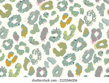 Abstract animal skin leopard seamless pattern design. Jaguar, leopard, cheetah, panther fur. Bold colors seamless camouflage background.