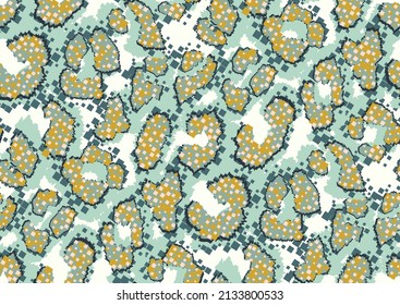 Abstract animal skin leopard seamless pattern design. Jaguar, leopard, cheetah, panther fur. Bold multicolor seamless camouflage background.