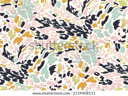 Abstract animal skin leopard seamless pattern design. Jaguar, leopard, cheetah, panther fur. Bold multicolor seamless camouflage background.