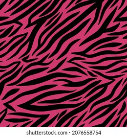 Abstract animal skin pattern. Striped textures, tiger stripes, zebra pattern. Seamless texture of pink tiger fur. Fabric design. Abstract vector exotic seamless pattern for surfaces.