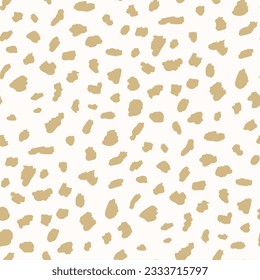 Abstract animal skin vector seamless pattern. Simple gold and white texture with irregular brush spots, dots, strokes. Cute golden background. Wild leopard print. Minimal luxury repeat geo design