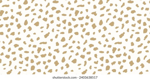 Abstract animal skin vector seamless pattern. Simple golden texture with brush spots, dots, strokes, organic shapes. Stylish gold and white background. Wild leopard print. Minimal luxury repeat design