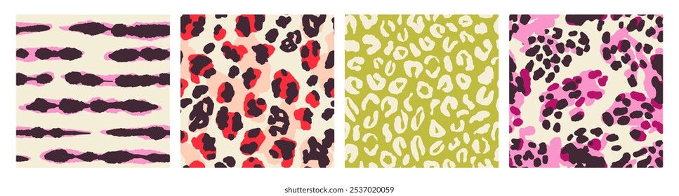 Abstract animal skinand fur print seamless pattern with nature hand drawn shapes, spots, dots and lines with textures. Vibrant jungle boho print. Modern exotic collage geometric vector illustration.