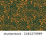 Abstract Animal Vector Dots Seamless Pattern Cheetah Cat Leopard Spots Repeated Allover Print Design Trendy Fashion Colors Decorative Background Dark Green Orange Tones