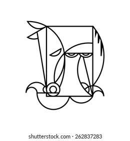 Abstract animals: horse and bull on a white background