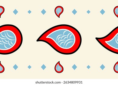 Abstract Animal's Scale Japanese Style or Something Individual Imaginary with Red Cyan Blue White Black On Light Beige Background. Modern Ornate Scroll Pattern for All Decoration Clothes Collar Scarf 