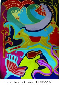 abstract animals with sea, painting