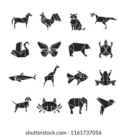 Abstract animals silhouettes with line details. Animal icons isolated on white background. Set of tattoo dog and fish, turtle and rooster illustration