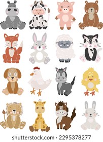 Abstrakte Tiere, Vektorgrafik von Boho-Babytieren, Vektorgrafik, süße Tiere einzeln, adorable Safari-Baby für den Druck, Vektorgrafik