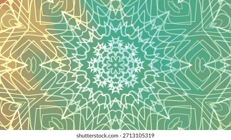 Abstract animated kaleidoscope pattern with glowing lines and a vibrant green and yellow gradient, Abstracts Twirls Kaleidoscope A, royalty stock.