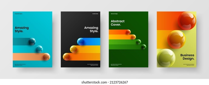 Abstract annual report A4 design vector concept composition. Unique realistic spheres company cover illustration bundle.
