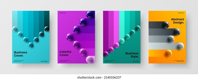 Abstract annual report A4 design vector layout collection. Fresh realistic balls company identity illustration set.