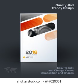 Abstract annual report, business vector template. Brochure design, cover modern layout, poster, flyer in A4 with orange rounded rectangles for tech, science, finance with light background.