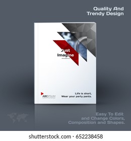 Abstract annual report, business vector template. Brochure design, cover modern layout, flyer in A4 with red triangles, arrows for tech, science, finance with light background. 
