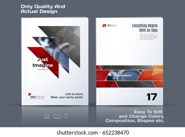 Abstract annual report, business vector template. Brochure design, cover modern layout, flyer in A4 with colourful triangles, arrows for tech, science, finance with light background. 