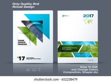 Abstract annual report, business vector template. Brochure design, cover modern layout, flyer in A4 with green triangles, arrows for tech, science, finance with light background. 