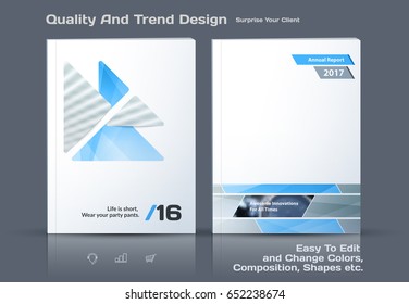 Abstract annual report, business vector template. Brochure design, cover modern layout, flyer in A4 with colourful triangles, arrows for tech, science, finance with light background. 