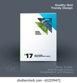 Abstract annual report, business vector template. Brochure design, cover modern layout, flyer in A4 with green triangles, arrows for tech, science, finance with light background. 