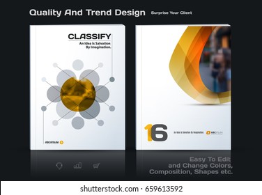 Abstract annual report, business vector template. Brochure design, cover modern layout, flyer in A4 with yellow rounds, circles, dots for holiday, festival, party with light background. 