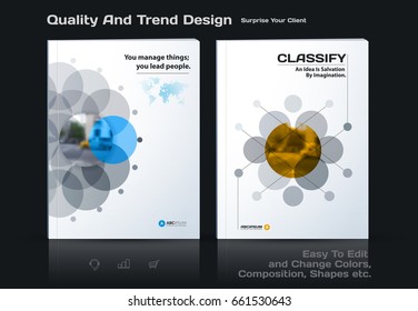 Abstract annual report, business vector template. Brochure design, cover modern layout, flyer in A4 with colourful rounds, circles, dots for holiday, festival, party with light background. 