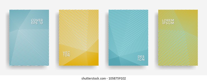 Abstract annual report design vector collection. Gradient halftone grid texture cover page layout templates set. Report covers geometric design, business brochure pages corporate templates.