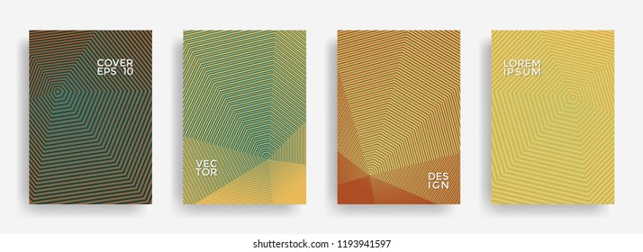 Abstract annual report design vector collection. Halftone stripes edged texture cover page layout templates set. Report covers geometric design, business booklet pages corporate templates.