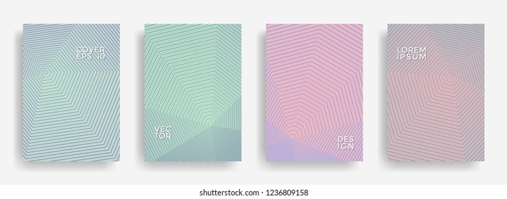 Abstract annual report design vector collection. Gradient halftone grid texture cover page layout templates set. Report covers graphic design, business brochure pages corporate templates.