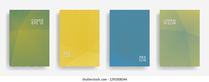 Abstract annual report design vector collection. Halftone lines texture cover page layout templates set. Report covers geometric design, business booklet pages corporate banners.