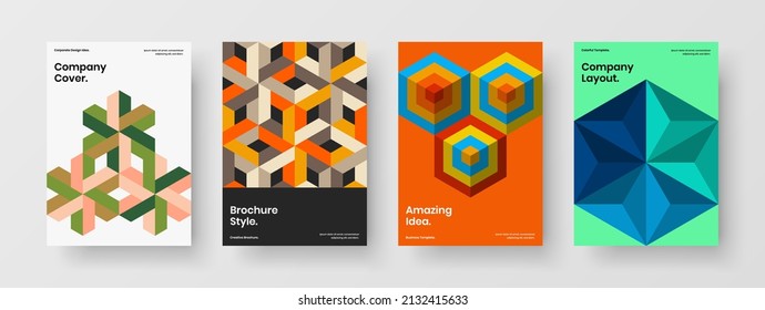 Abstract annual report design vector illustration composition. Trendy geometric pattern flyer concept set.