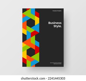 Abstract annual report design vector layout. Vivid mosaic shapes magazine cover template.