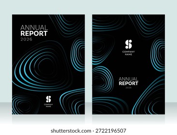 Plantilla Abstractas de informes anuales con diseño empresarial moderno, diseño de fondo oscuro para presentación corporativa profesional y documentación financiera