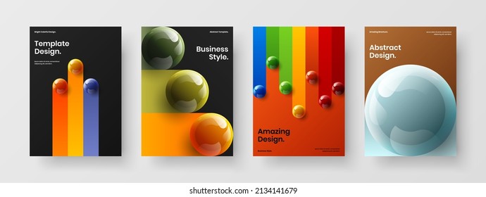 Abstract annual report vector design template composition. Clean 3D balls booklet concept bundle.
