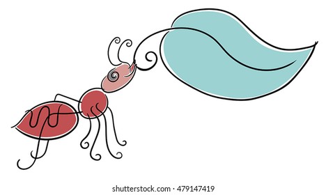 Abstract ant illustration with leaf