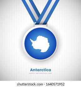 Abstract Antarctica country flag on medal vector. Happy Antarctica day background with creative typography.