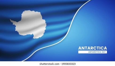 Resumen del fondo del día de la Antártida con elegantes banderas de tela e ilustración tipográfica