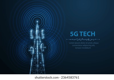 Mast de antena abstracta en azul. tecnología 5G, industria de telecomunicaciones, red de telecomunicaciones, televisión de difusión, teléfono celular, telecomunicaciones 5G, comunicación de la ciudad, concepto de transmisor LTE.