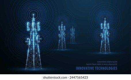 Mástil de antena Abstractas en azul. Tecnología 5G, industria de telecomunicaciones, red de telecomunicaciones, televisión de difusión, teléfono celular, telecomunicaciones 5G, comunicación de la ciudad, concepto de transmisor LTE.