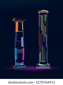 Resumen de columnas antiguas de pinturas multicolores. Dibujo de color. Ilustración vectorial de pinturas