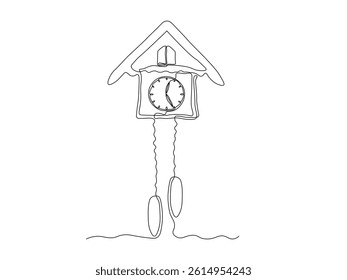Abstract antique cuckoo clock, continuous single one line art hand drawing sketch logo