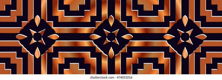 abstract antique oriental decor embossed tile friezes element border on the basis of symmetrical geometric shapes