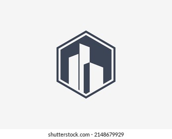 Abstract Apartment Logo with Hexagon Shape. Usable for Business and Branding Logos. Flat Vector Logo Design Template
